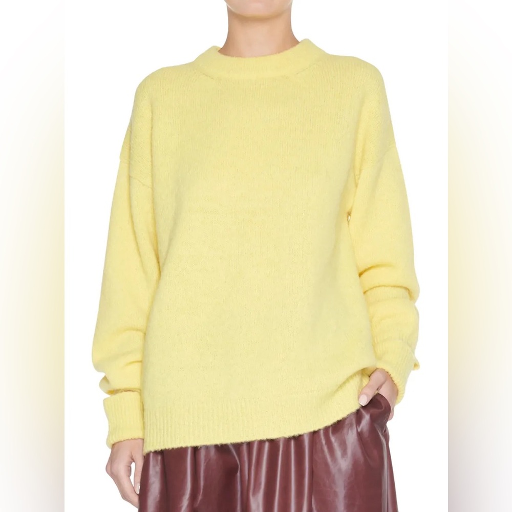 Tibi Crewneck Alpaca Sweater with Arm Band Cuffs in Yellow color